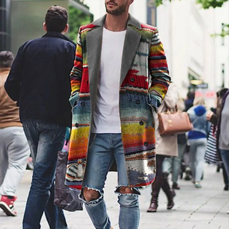 Мужское пальто с принтом модные новые куртки повседневный теплый Тренч