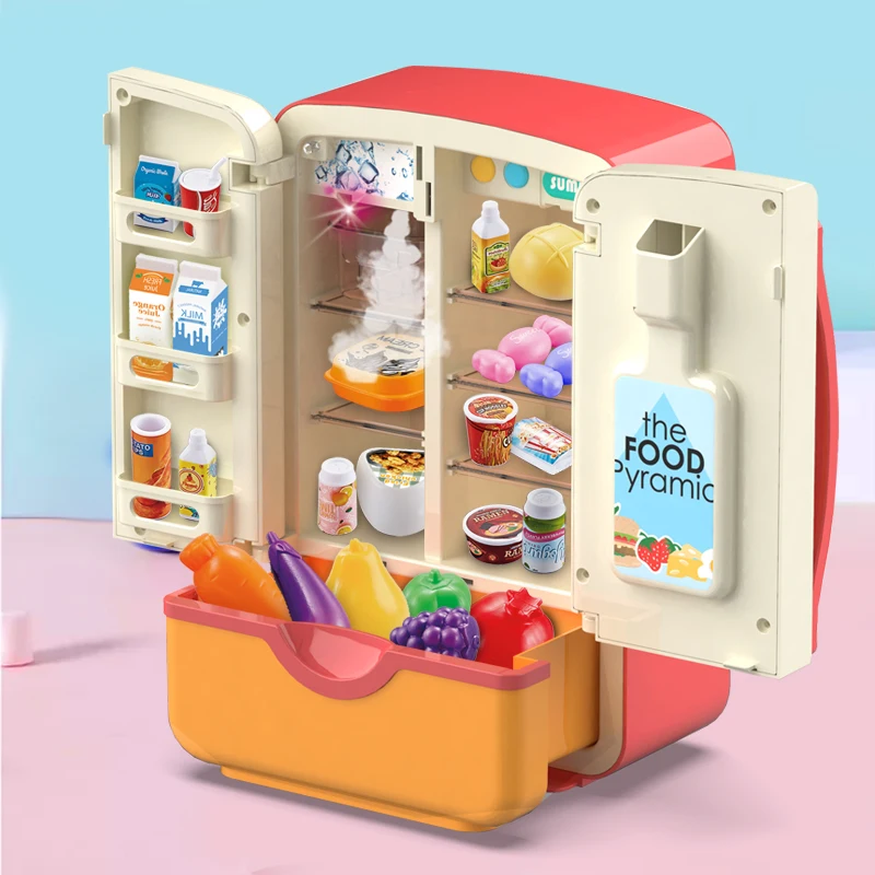 

Children Pretend Play Toys Simulation Double Refrigerator Spray Refrigerator Educational Mini Kitchen Toys Role Playing Toy