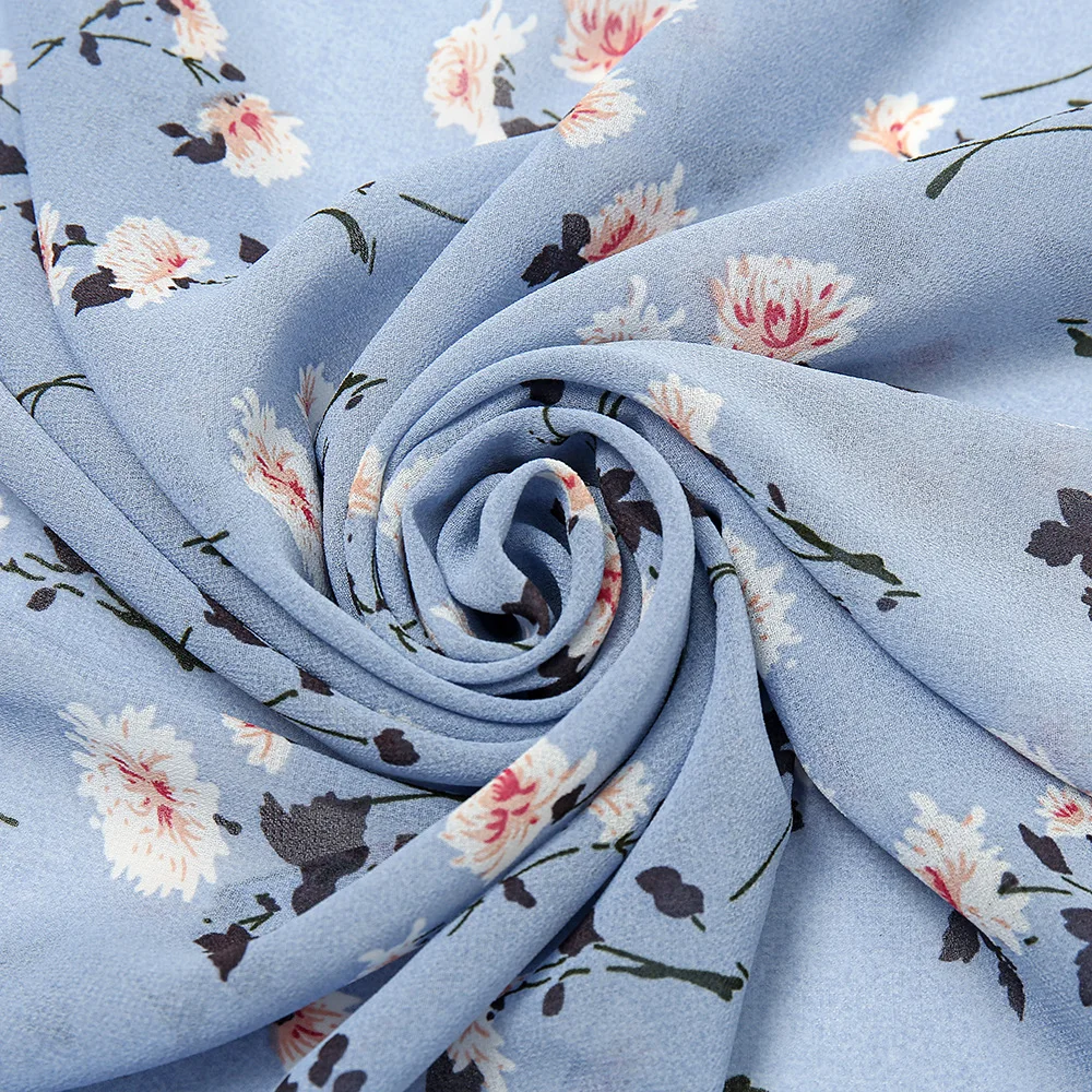 Дышащий цветочный пузырьковый шифоновый шарф хиджаб с цветочным узором