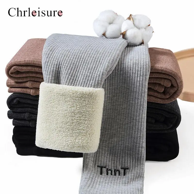 

CHRLEISURE Winter Warm Leggings Women Plus Velvet Thick High Waist Elastic Leggings Fashion Embroidery Sexy Push Up Leggings