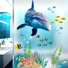 Мультяшная Наклейка на стену в аквариум для детской комнаты, дельфин, рыба, животные, клейкие наклейки, ПВХ роспись, художественные наклейки, фрески, океан, домашний декор
