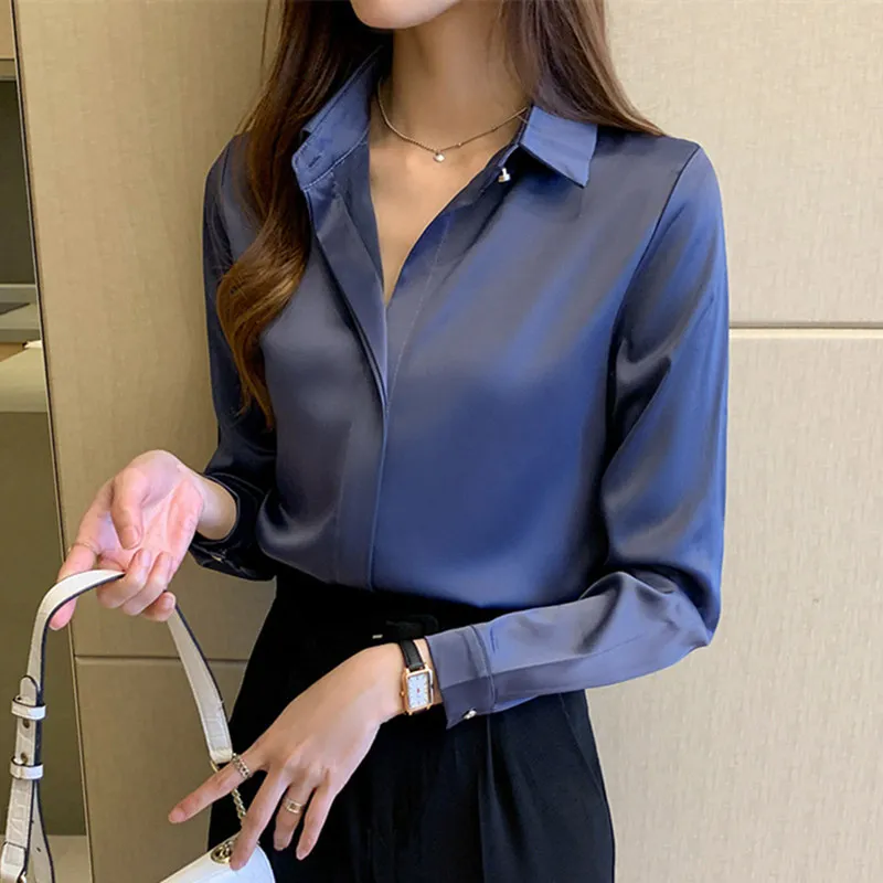 

Silk Shirts Women White Shirt Women Long Sleeve Shirts Blouse Office Lady Satin Silk Blouse Tops Plus Size Woman Basic Shirt Top
