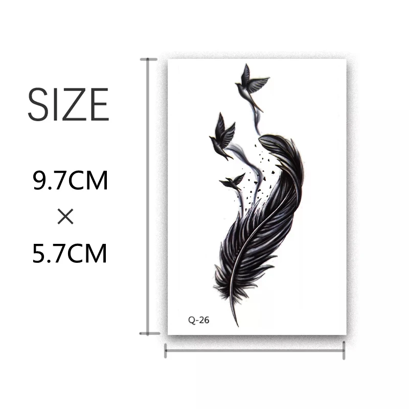 2 Pcs Waterproof Tattoo Stickers Feather Angel Pattern False Tattoo Male And Female Art Disposable Decoration Decal 9.7 * 5.7CM