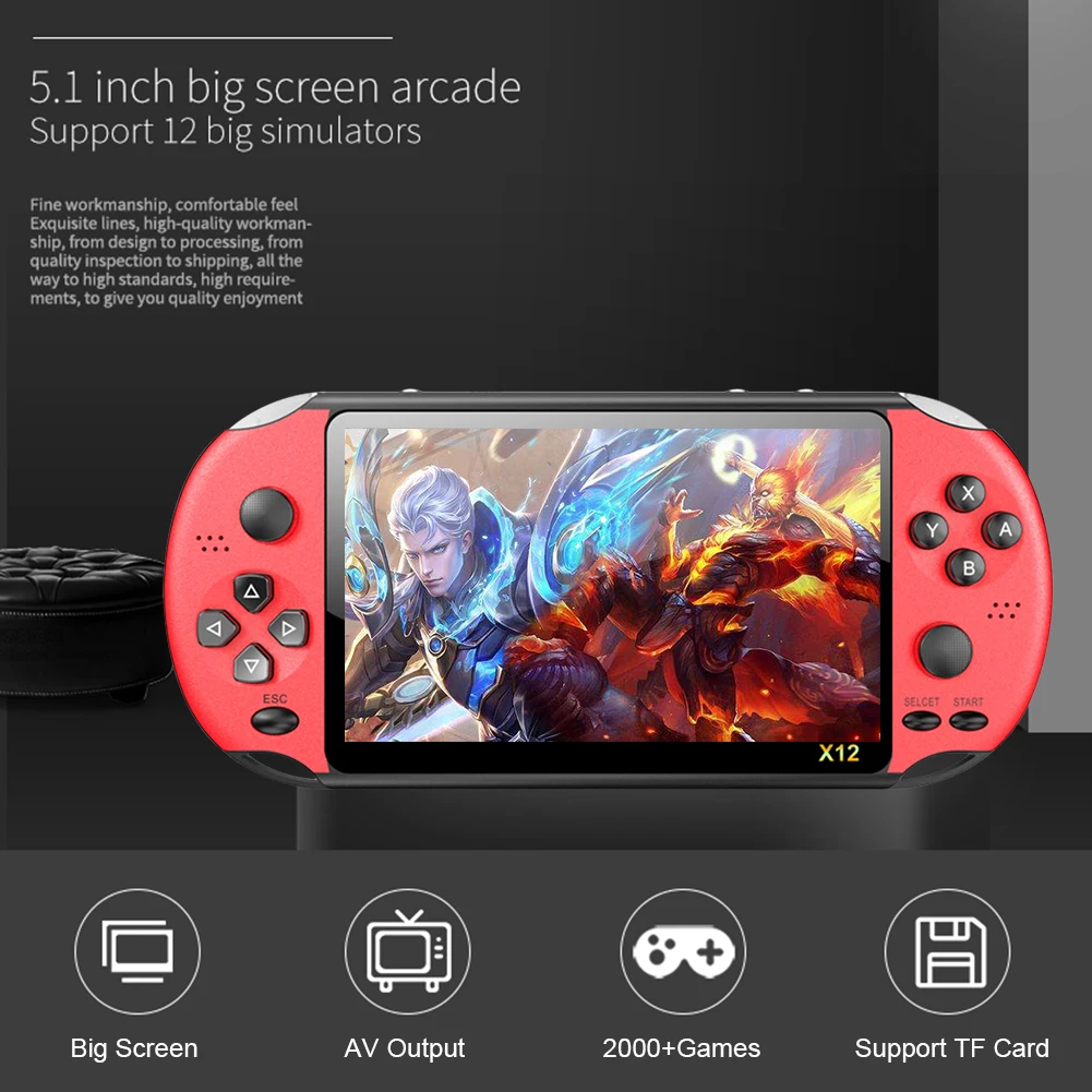 Игровая консоль X12 Plus 5 1 дюйма 2000 встроенных игр 8 ГБ портативный двойной джойстик