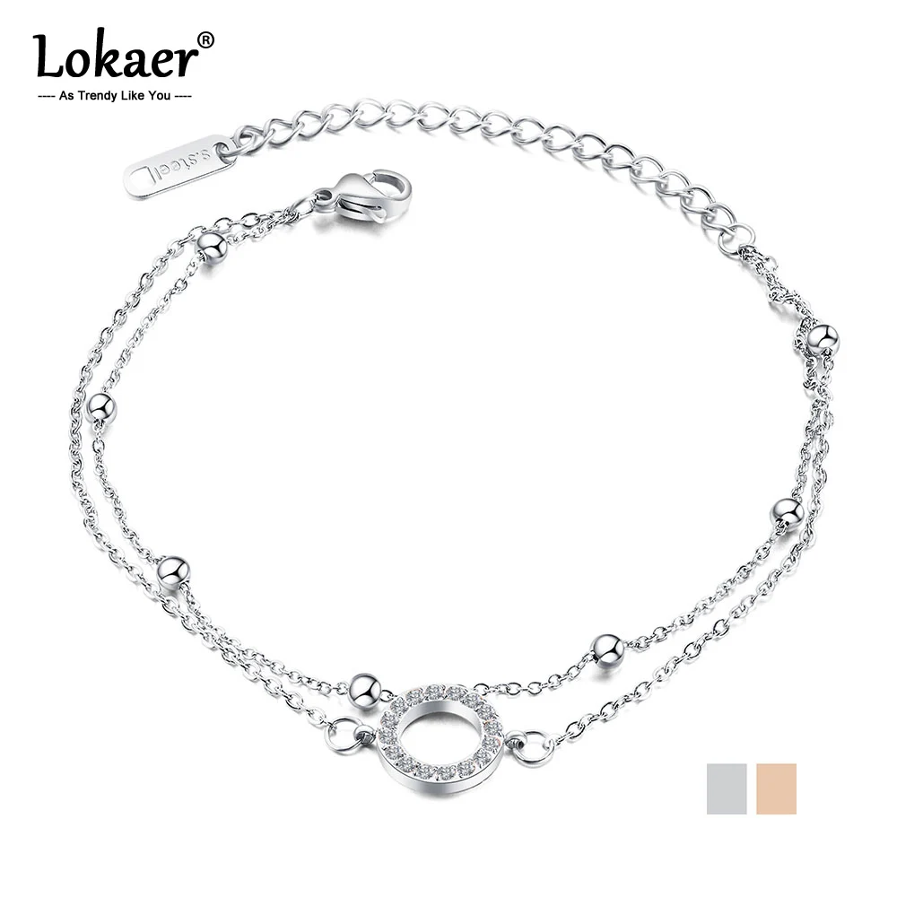 Lokaer модный двухслойный мозаичный CZ Кристалл Цепочки И Браслеты Ювелирные изделия титановая сталь браслет для женщин Девушка OGS1024
