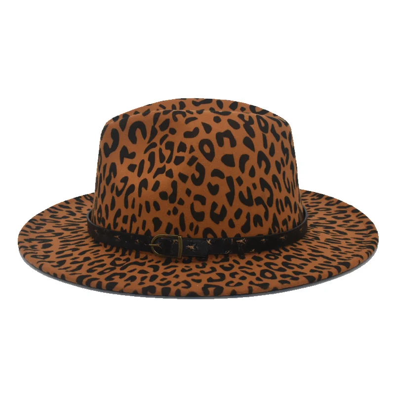 Men's Leopard Print Autumn And Winter Warm Imitation Wool Hat Retro Harajuku Style Hat Panama Hat high Top Jazz Hat F67