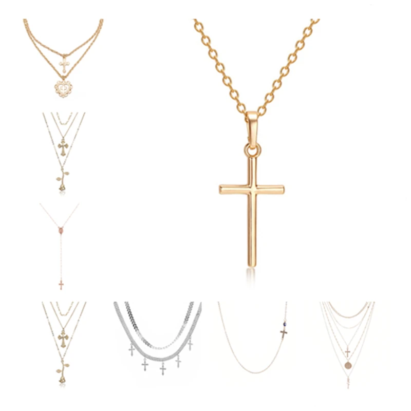 

Винтажное ожерелье ZILPOIT с подвеской в виде золотого Креста и розы для женщин и девушек, многослойное ожерелье с цветочным узором в форме сер...