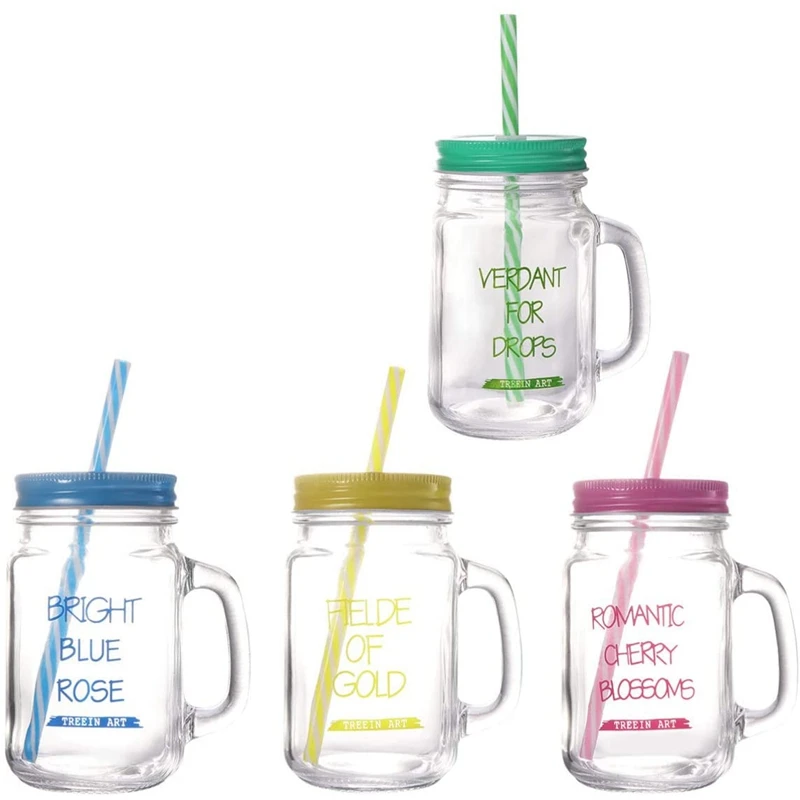 450ML Drinking Glass Set Mason Jar Mugs with Handle and Straws | Дом и сад