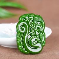 dragon phoenix natural green jade pendant necklace chinese hand carved charm jewelry jadeite fashion amulet for men women gifts