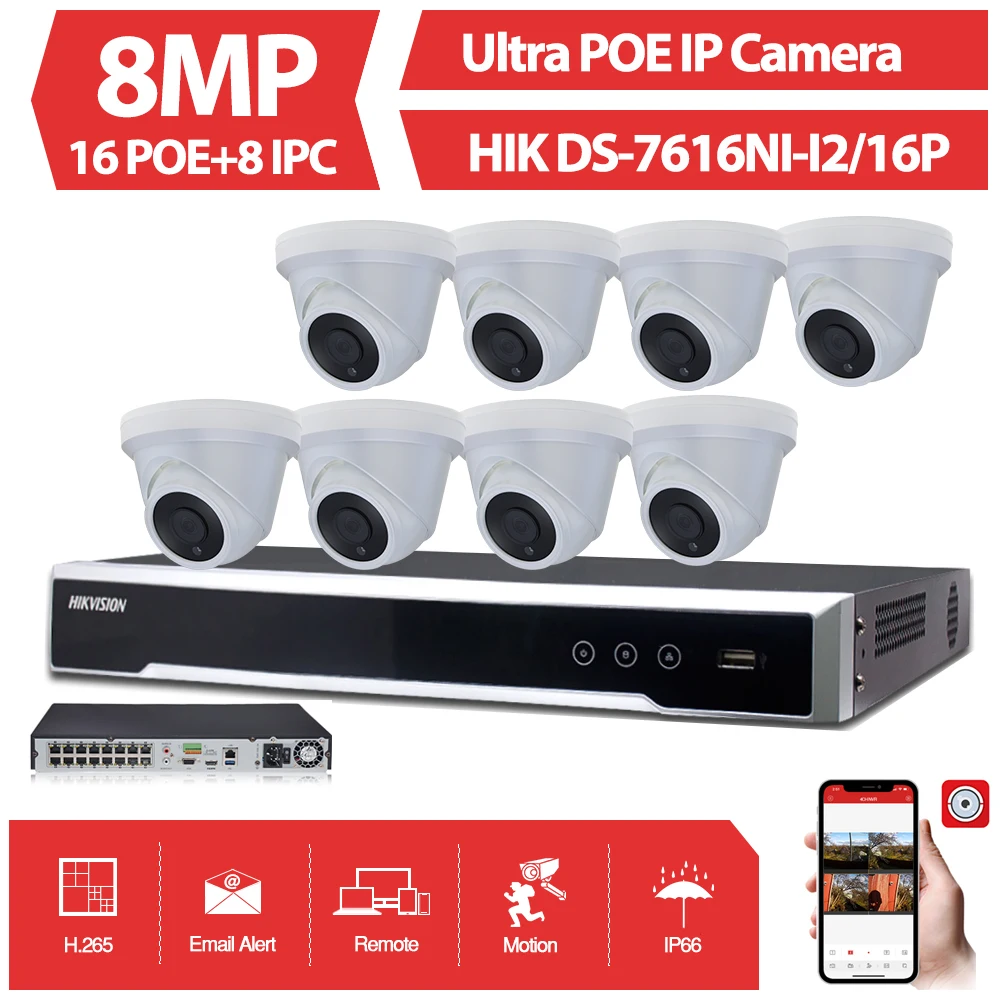 16CH комплект системы видеонаблюдения ультра 8MP наружная камера безопасности POE с Hikvision 8 POE NVR DS-7616NI-I2/16 P комплект видеонаблюдения