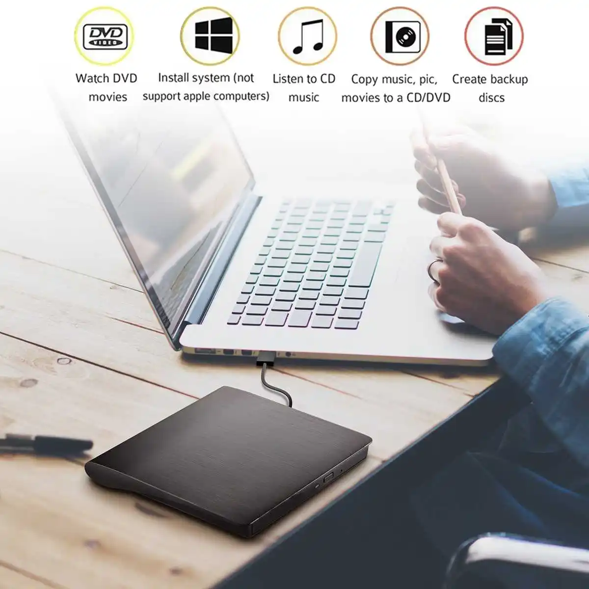 Внешний тонкий Картридер для дисков CD портативный оптический привод USB 3 0 с DVD-ROM