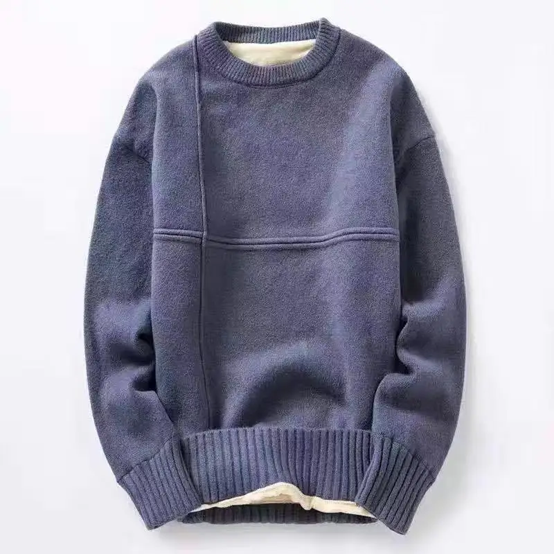 

E-BAIHUI Jacquard Men's Sweater Solid Casual Loose Sweatshirt Thicken Fleece Pullover Anti-pilling Knitted Winter Warm Knitwear