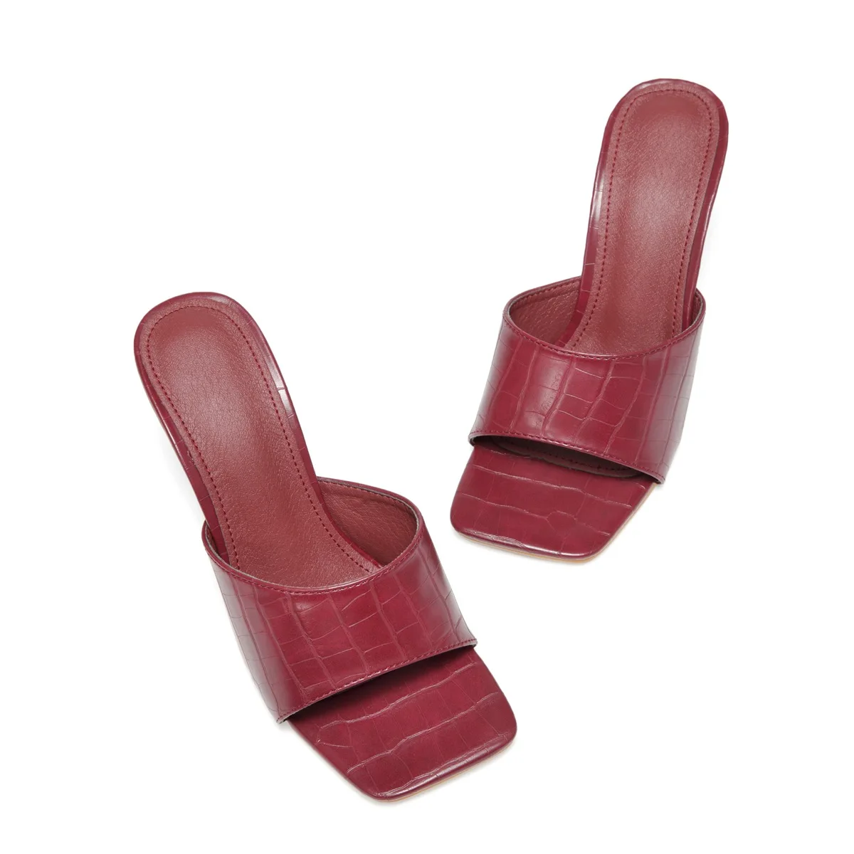 

WDHKUN 2021New Summer European and American Style Office Women's Shoes Stone Pattern High Heel Square Slippers Size 35-42