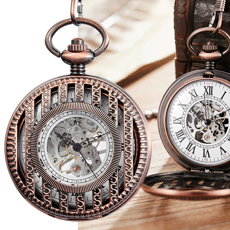 Античная полосатая коробка посылка Механические карманные часы Fob медальон на