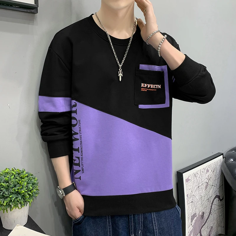 Новинка осени 2021 мужской модный свитшот в стиле пэчворк с круглым вырезом