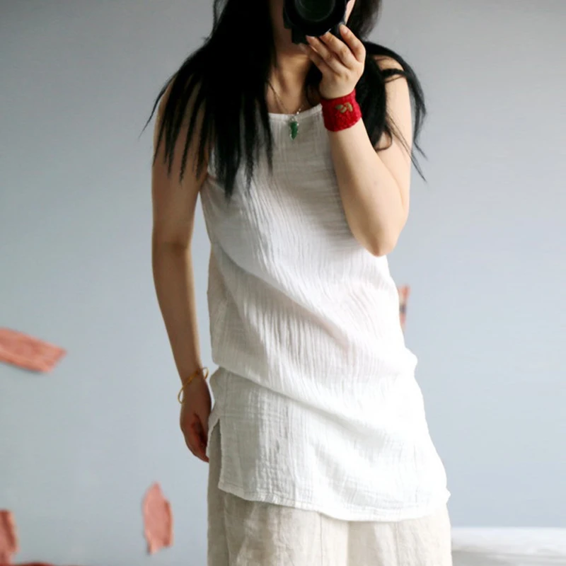 

Johnature Women Cotton Linen Vest O-Neck Sleeveless Solid Color Clothes 2021 Summer New Comfortable Soft Simple Casual Vest