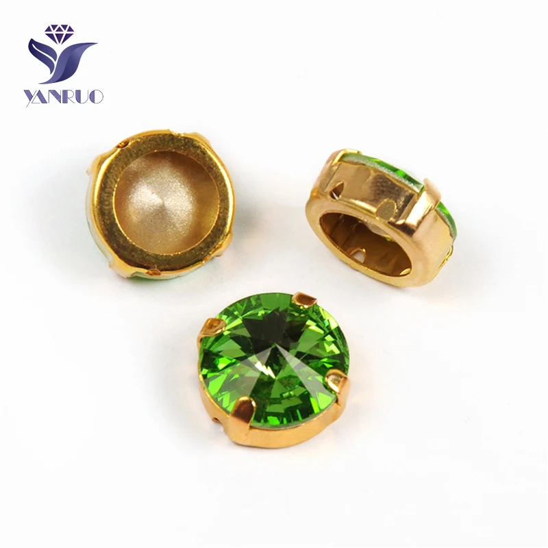 Peridot Yanruo 1122 стакан Rivoli Strass хрустальные маскарадные камни металлическая установка DIY заостренный назад пришить стразы для поделок - Цвет: Peridot