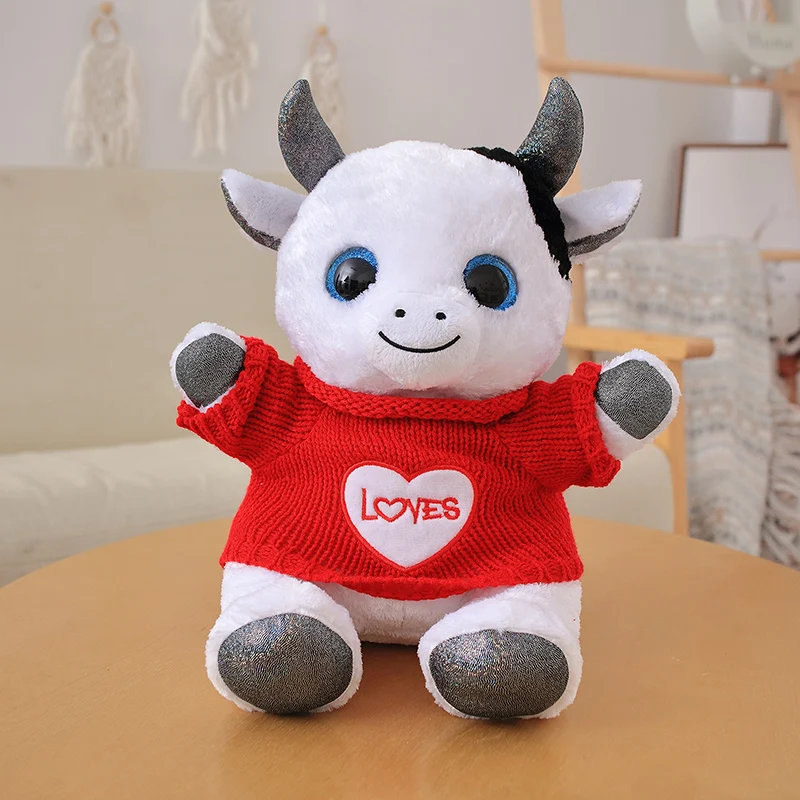 

cute plush toy lovely cartoon animal smile fat cow cattle hold donut soft doll kid girl birthday Christmas gift 1pc