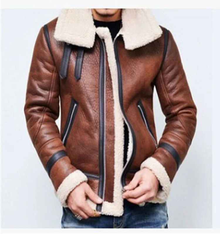 

Autumn and winter zipper jacket men thickened motorcycle clothing vintage coat leather casual jacket men slim windbreaker