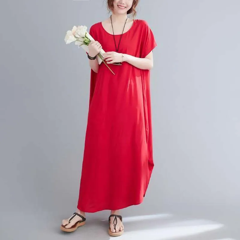 

2021 Spring And Autumn New Fashion Extra Large Mother Chinese Dress Elegant Simple Pure Color Round Neck Women's Clothing