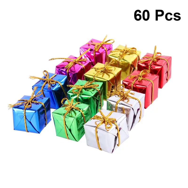 

60pcs Small Christmas Gift Box Delicate Christmas Tree Ornaments Christmas Tree Decorations For Party Festival (Random Color)
