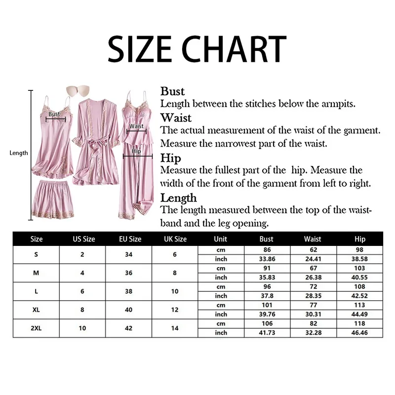 

5PCS Set Pajamas Suit Casual Sleepwear For Women Satin Kimono Robe Gown Lace Patchwork Nightwear Spring Autumn Home New Pyjamas