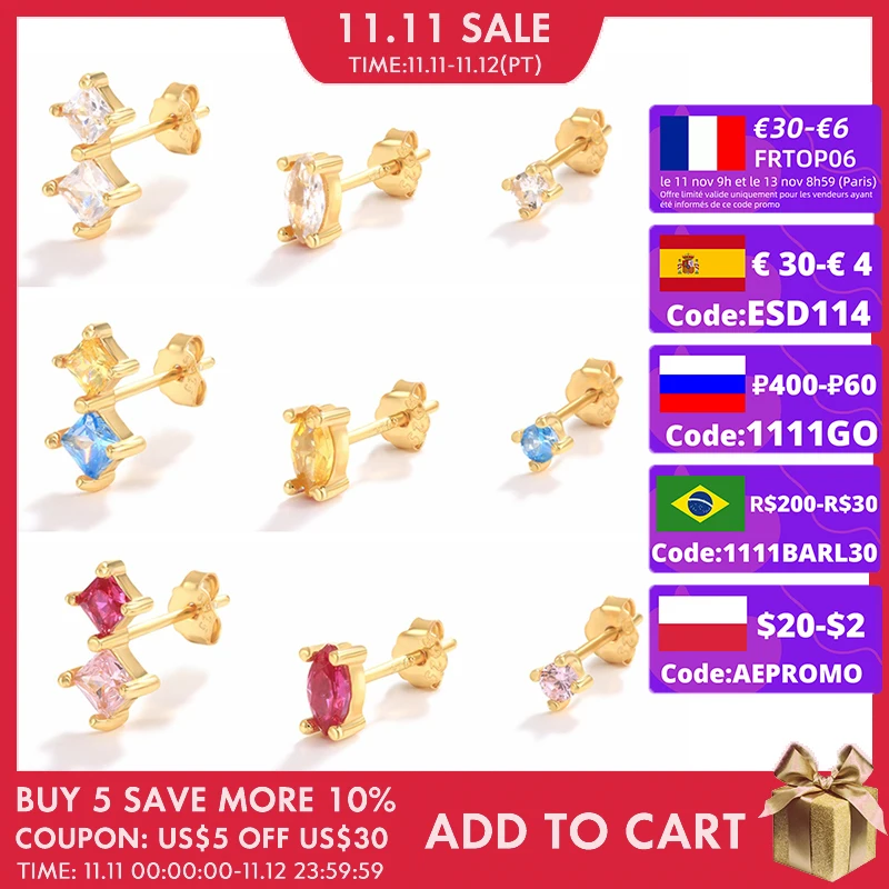 

Женские серьги-гвоздики из серебра 925 пробы с разноцветным Цирконом