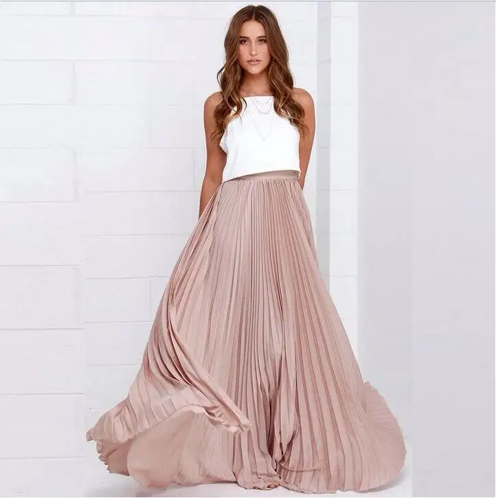 

Summer Casual crumpeld pleated chiffon skirt Maxi Long Floor Length skirts Ladies Elegant Plus Size 3XS-10XL Saias