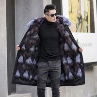 2020 plus size fox fur over the knee pie overcame mens thick rabbit fur liner winter long jacket top detachable