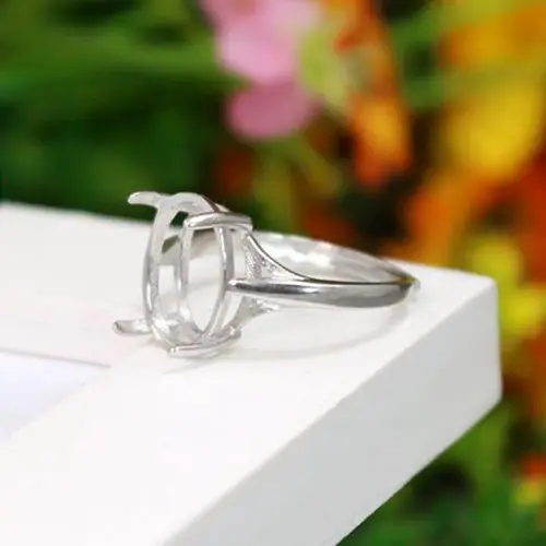 

Engagement Wedding Ring 925 Sterling Silver White Gold Color 10x14mm Oval Cabochon Semi Mount Fine Jewelry Setting Adjustable