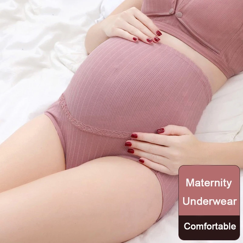 Bragas de maternidad de algod&oacute;n para mujeres embarazadas, ropa interior de vientre ajustable de cintura alta, de talla grande-0