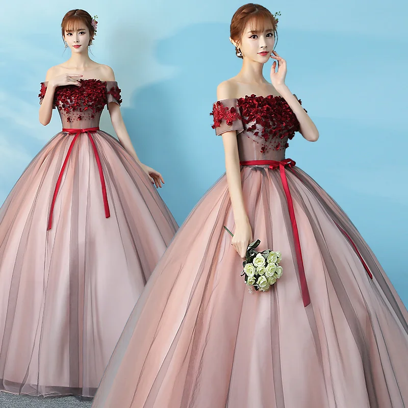 Женское Пышное Платье с открытыми плечами красное Тюлевое платье цветами 16