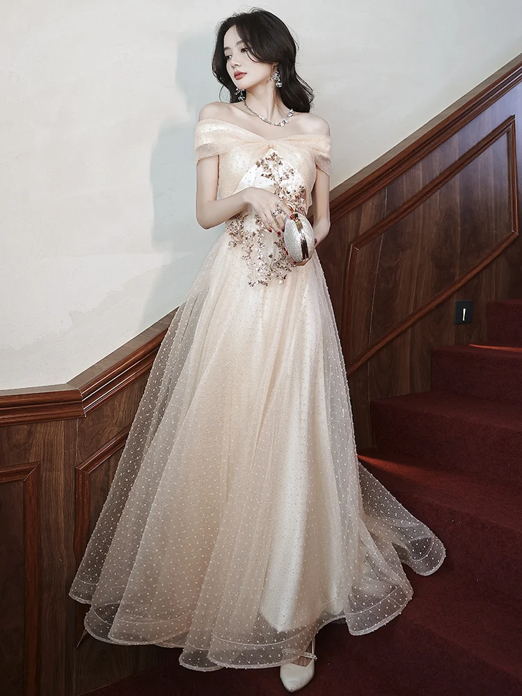 

Элегантное Длинное Свадебное платье-трапеция в пол с открытыми плечами