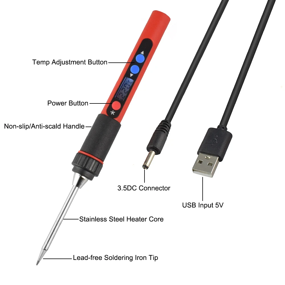 NEWACALOX 5 в 10 Вт Цифровой Temp LCD Регулируемый USB паяльник Комплект портативный без