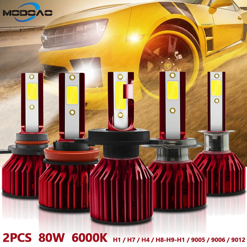 2 шт. H7 автомобилей головной светильник 80W светодиодный авто лампы H4 8000LM H1 H11 9005 HB4