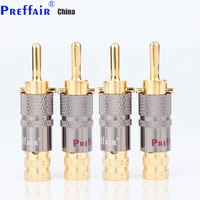 8pcs preffair ba1457 new brass banana plug with lock red and white speaker amplifier connector speaker cable banana plug