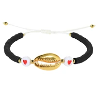 kelitch 2021 black beaded bracelets shell jewelry charm heart printing bracelet for girls women gothic wholesale beach fashion