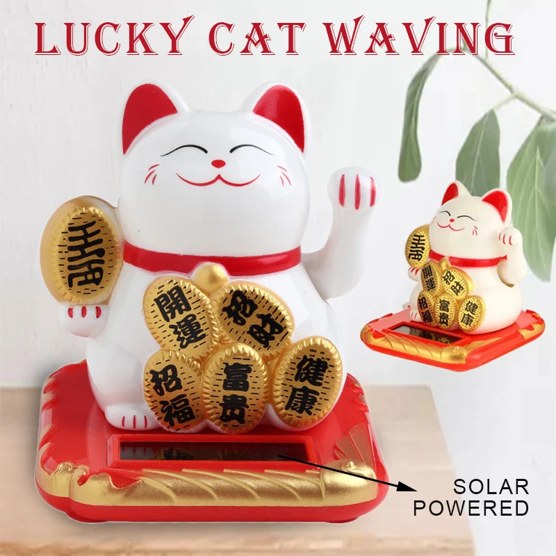 

1 Pc Solar Powered Chinese Lucky Cat Wealth White Waving Fortune Shaking Hand Home Decoration Craft Gift Art Shop Hotel Decor