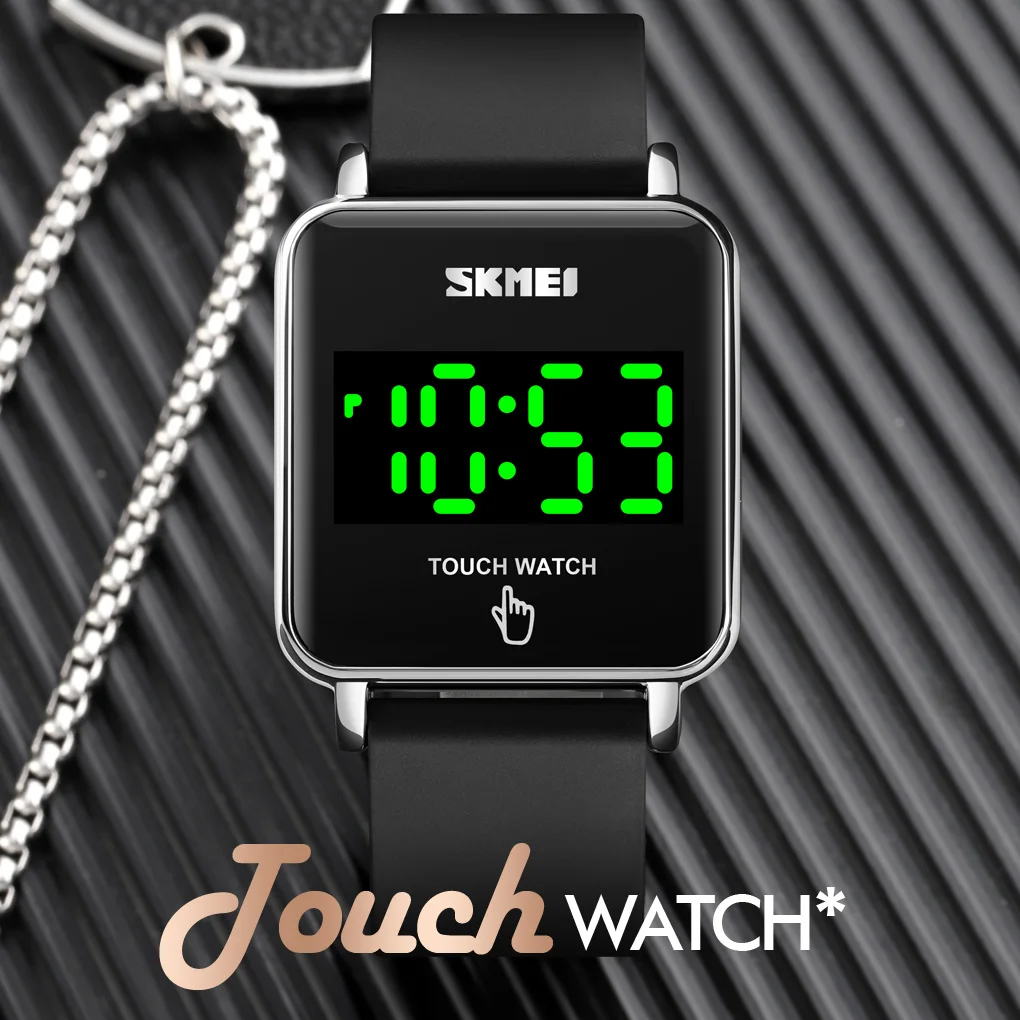

SKMEI Women Watches LED Digital Electronic Full Touch Watch WristWatch Waterproof Square Stainless Steel Strap Clock