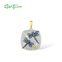 santuzza silver pendant for women genuine 925 sterling silver sparkling cz elegant blue dragonfly square trendy fine jewelry