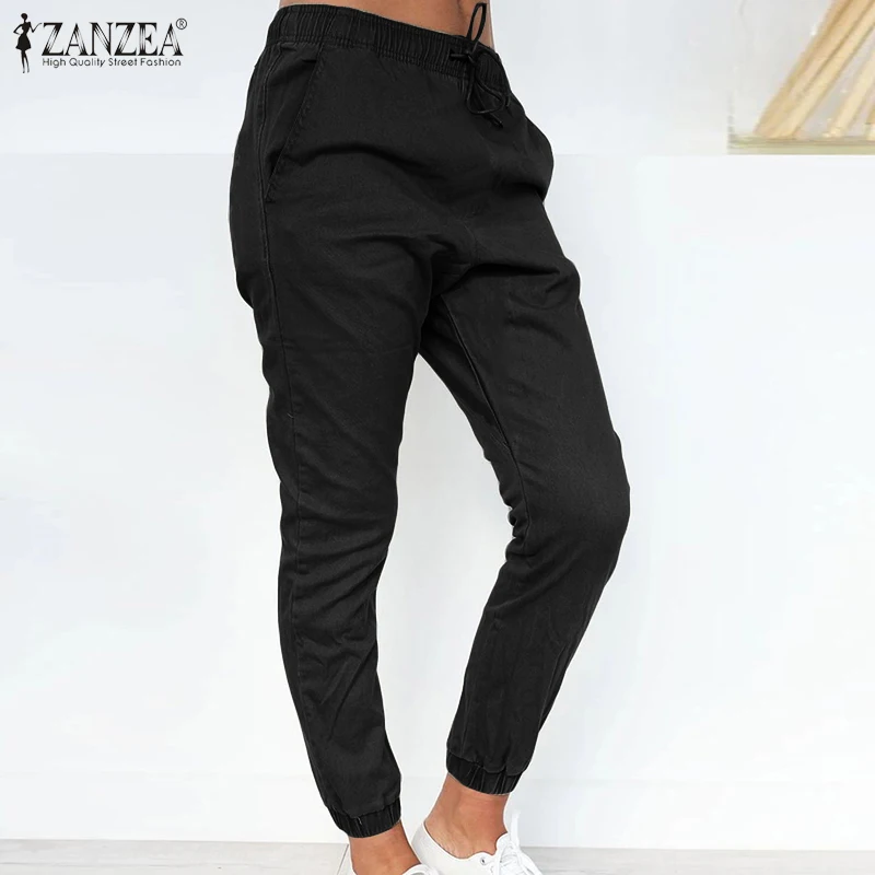 Фото ZANZEA женские длинные брюки 2020 Модные повседневные однотонные шаровары с