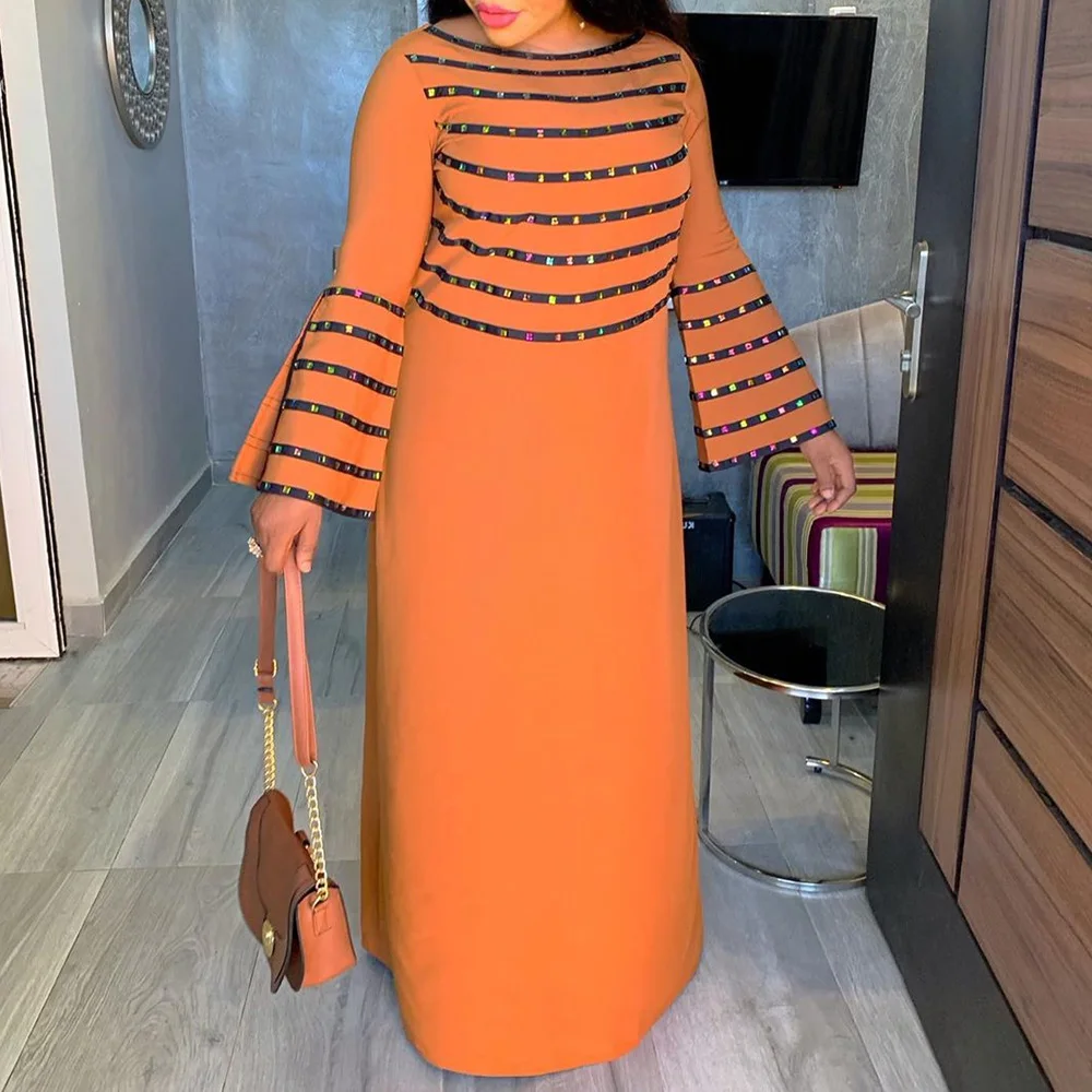 Женское платье в полоску с длинным рукавом большого размера женское африканском