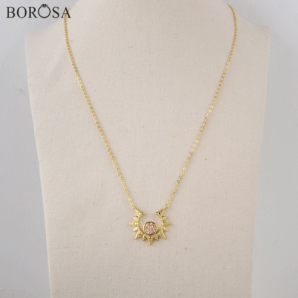 Ожерелье с подвеской BOROSA из натурального агата и титана 18 дюймов золотое