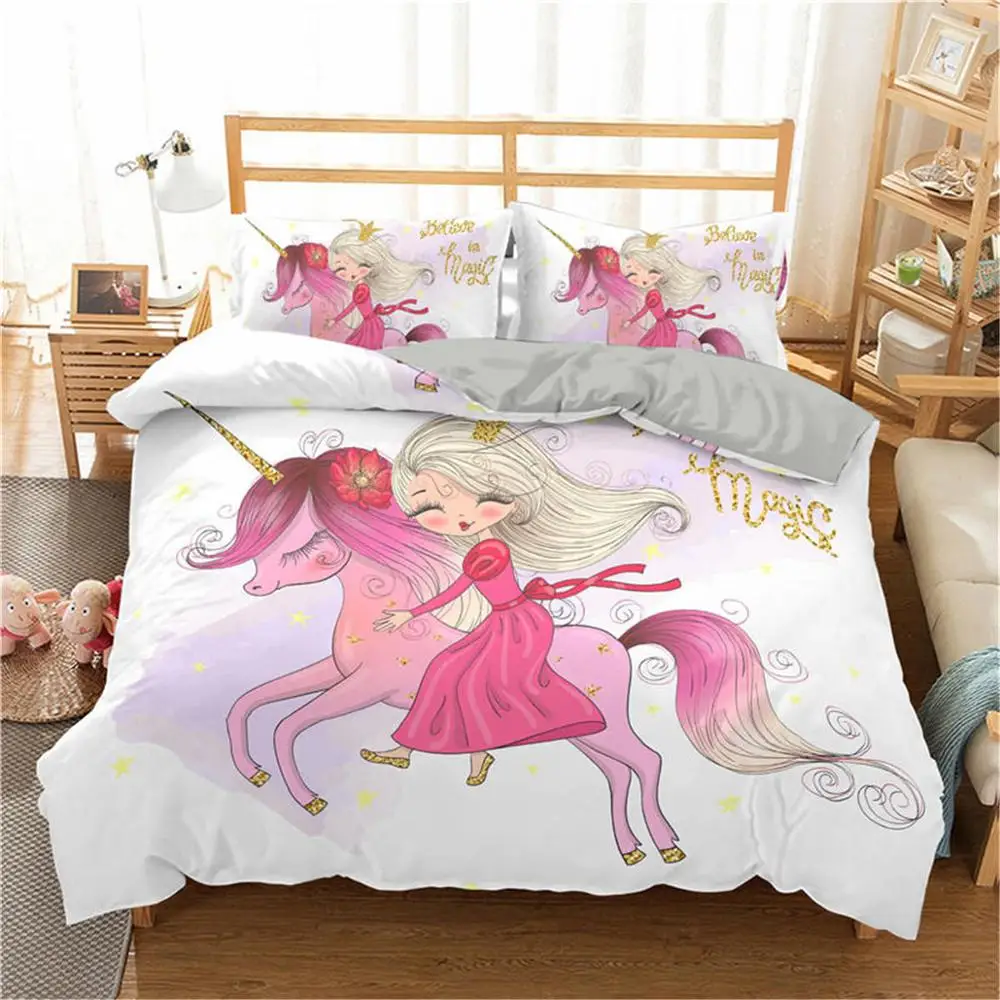 

3D Bedding Set Cartoon Unicorn Print Duvet Cover Set Rainbow Bedclothes With Pillowcase 2/3pc Kids Baby Bed Set Home Textiles