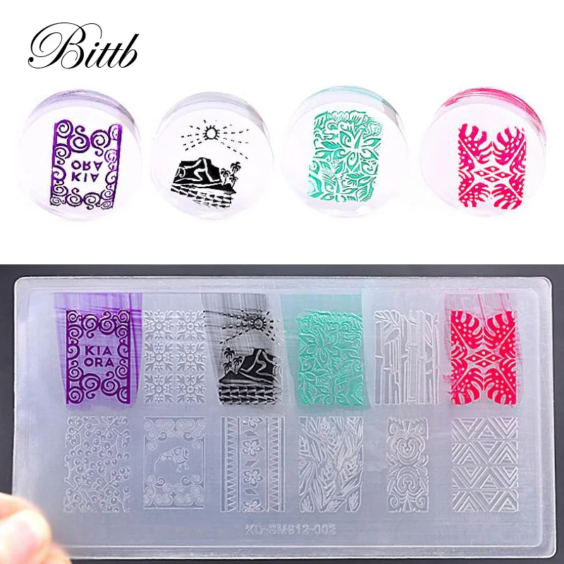 Пластины для стемпинга ногтей Bittb пластиковые цветы лист шаблон нейл-арта