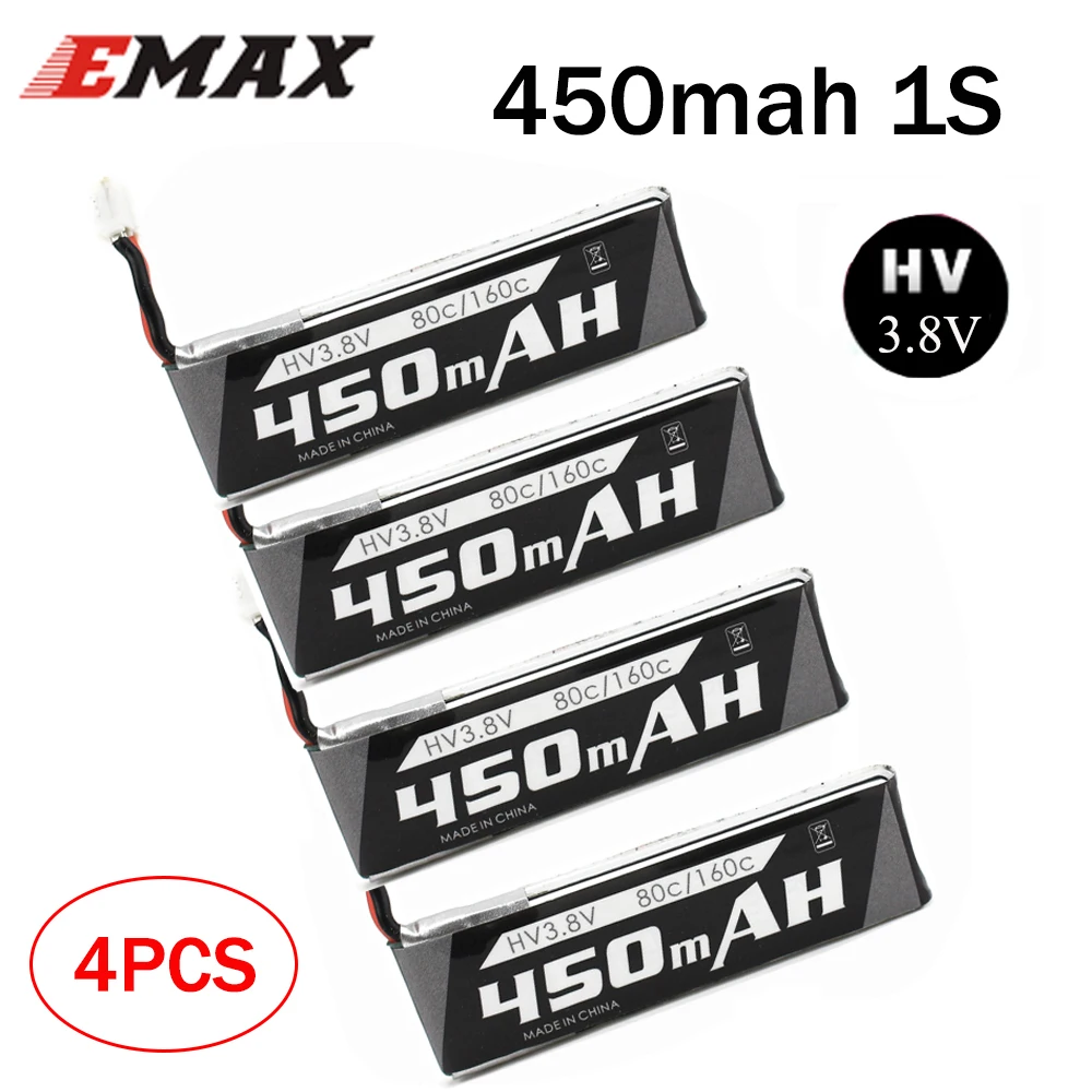 Bater&iacute;a de Lipo Emax 1S para Dron de carreras Tinyhawk II, 450mah, 3,8 V, 80C/160C, HV, enchufe PH2.0, FPV, 4 unids/lote-0