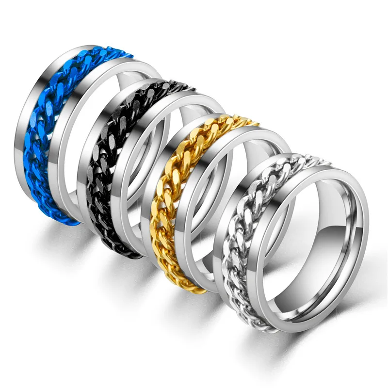

New Men And Women Titanium Rings Steel Rotatable Chain Japanese Korean Style Personality Accessories Party Gift