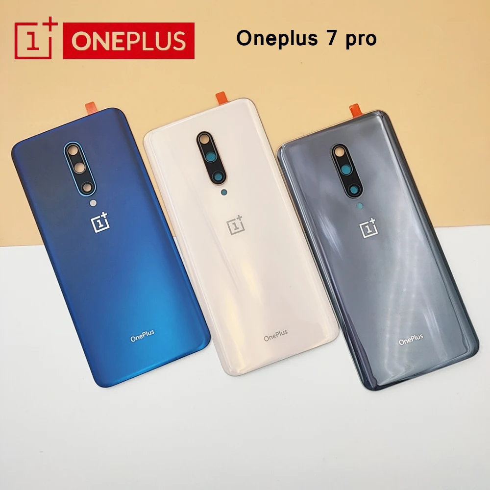 

New Oneplus 7 Pro Back Glass Cover 1+ 7 pro Battery Cover + Camera Lens Door Real Housing Panel Case Mobile Phone Part +Adhesive
