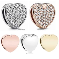 925 sterling silver charm reflexions pave rose heart with crystal clip stopper beads fit women pandora bracelet diy jewelry