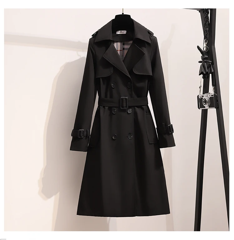 

Spring Autumn England Style Women Windbreaker Coat Loose Medium Long Elegant Belt Coat Female Casual Long Trench Coats Mujer